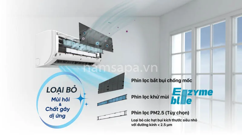 Máy lạnh Daikin 1.0 HP FTKZ25VVMV 5 Chuẩn 4 mang loc ezyme blue